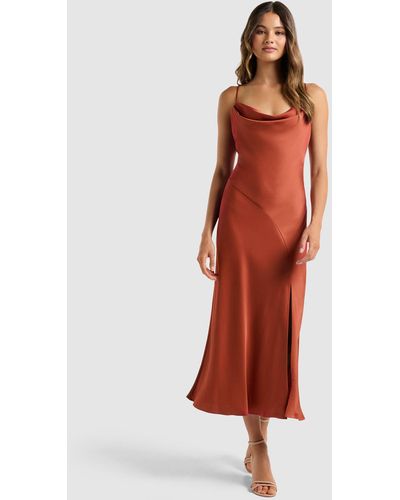 Forever New Opal Bias Cowl Satin Midi Dress - Red