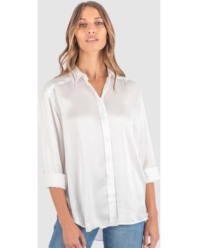 CAMIXA Soie Satin Oversized Silk Shirt - White
