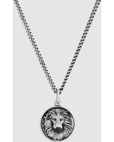 Kuzzoi Iconic Exclusive Necklace Men Lion Head Pendant Majestic In 925 Sterling Silver - White