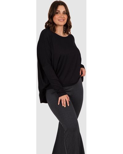 B Free Intimate Apparel Bamboo Boat Neck Long Sleeve Top - Black