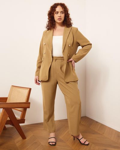 Atmos&Here Curvy Beckett Double Breasted Blazer - Natural