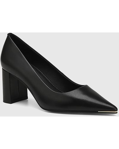 Wittner Pearl Leather Block Heel Court Shoes - Black