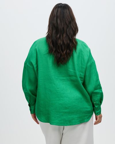 Atmos&Here Curvy Roma Oversized Linen Shirt - Green
