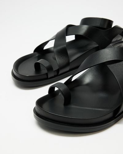 AERE Leather Crossover Footbed Sandals - Black