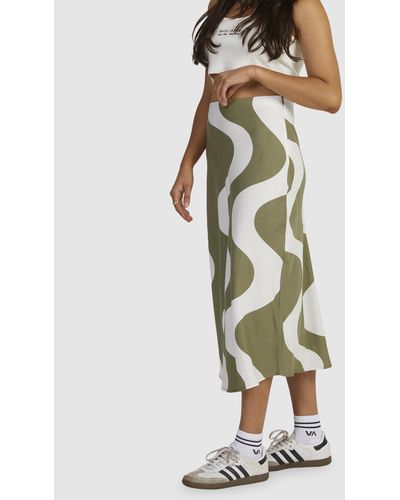 RVCA Waves Annika Midi Skirt For Women - Green