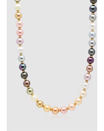 Nialaya Pastel Pearl Necklace With Gold - Metallic