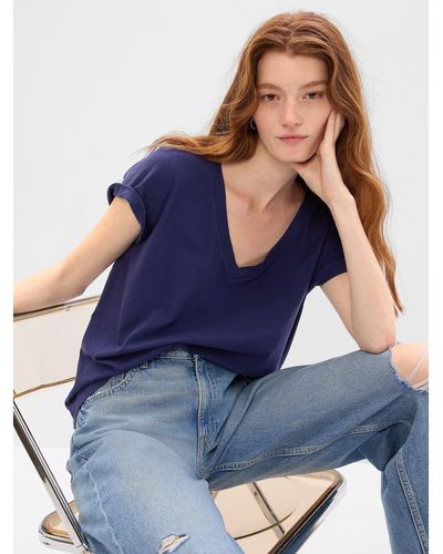 Gap 100% Organic Cotton Vintage V Neck T Shirt - Blue