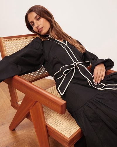 Atmos&Here Heidi Linen Blend Belted Midi Dress - Black