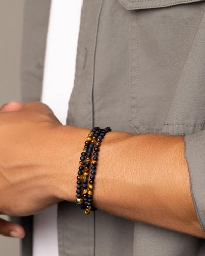 Nialaya The Mykonos Collection Tiger Eye, Matte Onyx And Gold - Brown