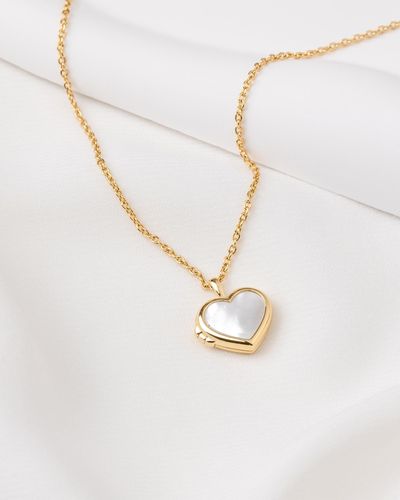 Wanderlust + Co Heart Mother Of Pearl Locket Necklace - White