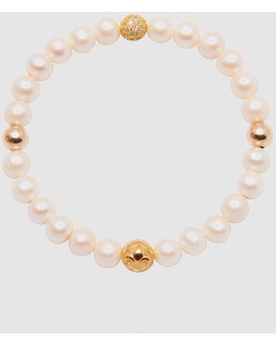 Nialaya Wristband With Pearl And Gold - Natural
