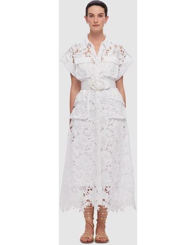 LEO LIN Audrey Lace Pocket Shirt Midi Dress - White