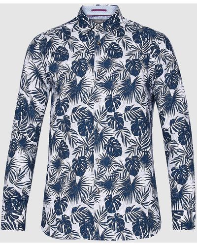 Ted Baker Fitzroy Ls Tropical Leaf Print Shirt - Blue