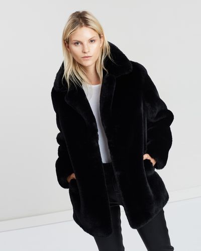 ENA PELLY Minimalist Faux Fur Jacket - Black