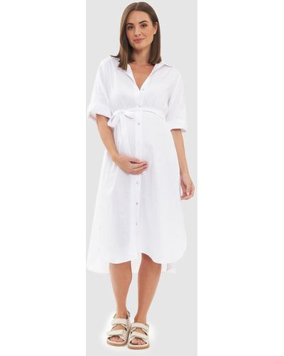 Ripe Maternity Molly Linen Shirt Dress - White
