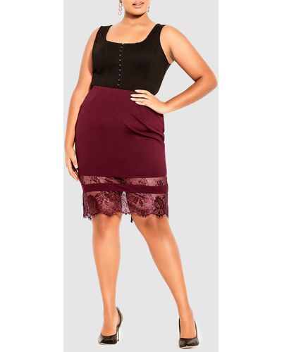 City Chic Midi Lace Tube Skirt - Red