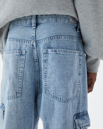 Pull&Bear Cargo Jeans With Front Panel - Blue