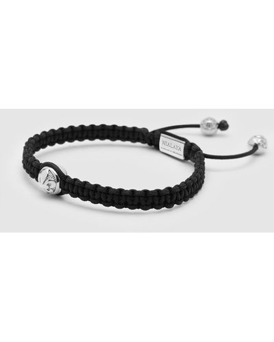 Nialaya Black String Bracelet With Silver Logo Bead - White