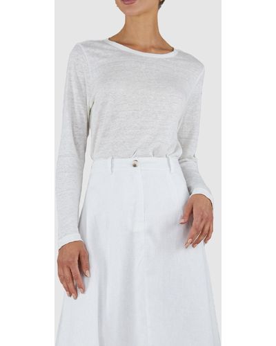 Amelius Priya Long Sleeve Linen Jersey Top - White