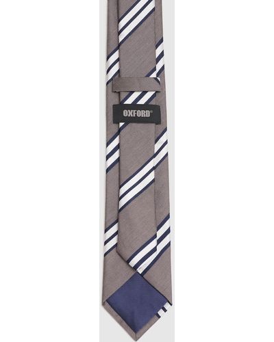OXFORD Navy And Silver Stripe Tie - White