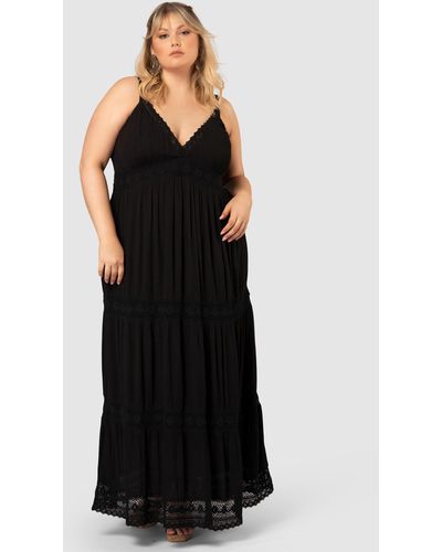The Poetic Gypsy Wild Things Lace Trim Maxi Dress - Black