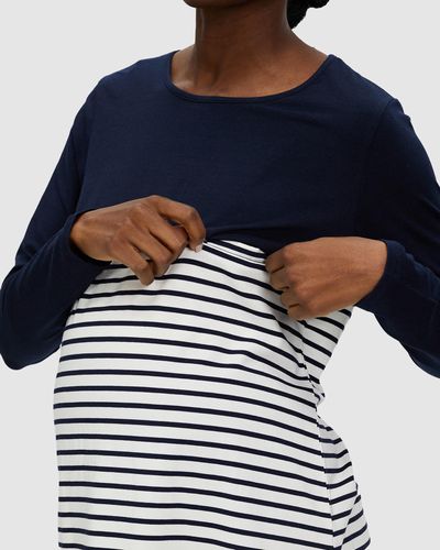 ANGEL MATERNITY Cleo Maternity & Nursing Long Sleeve Top In Navy Stripe - Blue