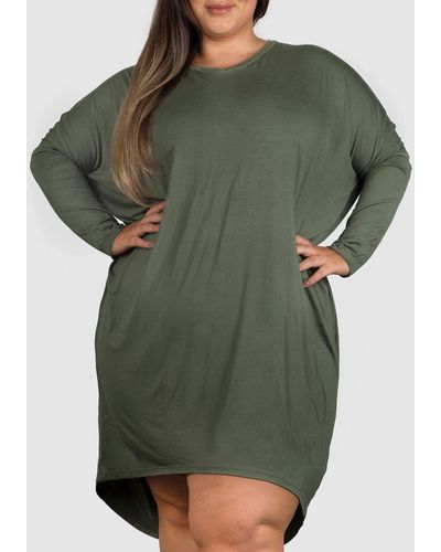 B Free Intimate Apparel Plus Size Bamboo Long Sleeve Tunic Dress - Green