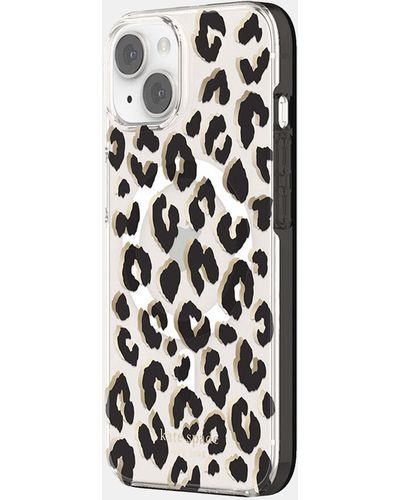 Kate Spade Ksny Phone Case For Iphone 14 Protective Hardshell Magsafe City Leopard - Black