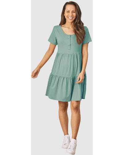 ANGEL MATERNITY Lana Maternity Tiered Dress In Green - Blue