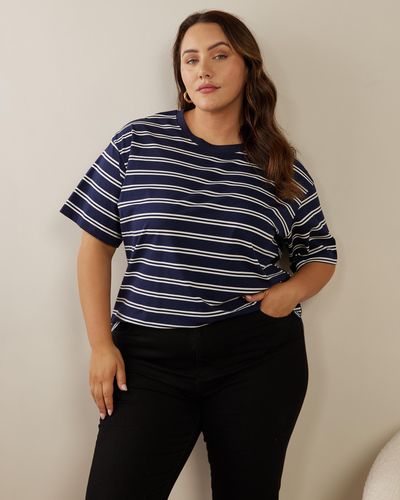 Atmos&Here Curvy Frankie Striped Relaxed Tee - Blue