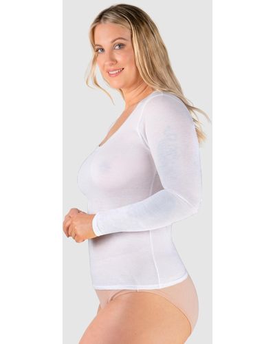 B Free Intimate Apparel Superfine﻿ 100% Cotton Long Sleeve Top 2 Pack - White
