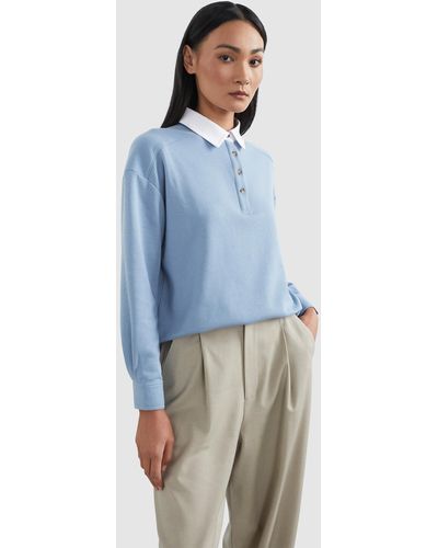 French Connection Retro Contrast Collar Top - Blue