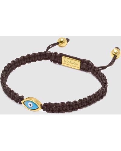 Nialaya String Bracelet With Evil Eye - Brown
