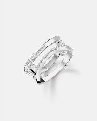 Thomas Sabo Ring Wave With White Stones - Metallic