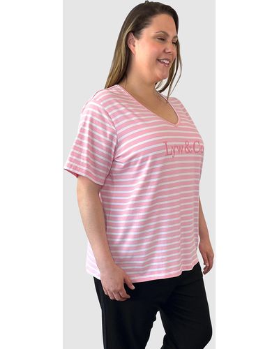 Love Your Wardrobe Lyw & Co Embroidered Stripe Tee - Pink