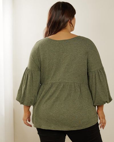 Atmos&Here Curvy Eliza Relaxed V Neck Top - Green
