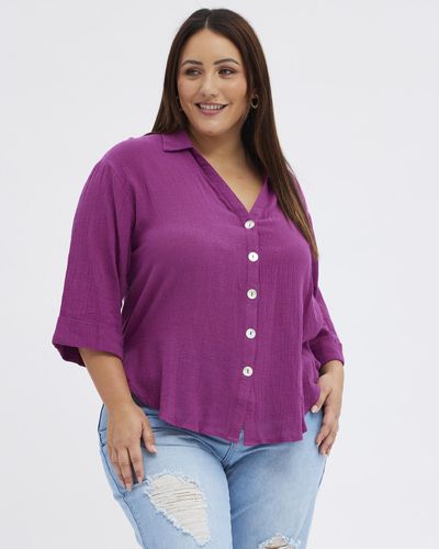 You & All Relaxed Shirt Three Quater Sleeve V Neck - Purple