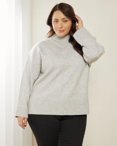 Atmos&Here Curvy Teo High Neck Wool Blend Knit Jumper - White