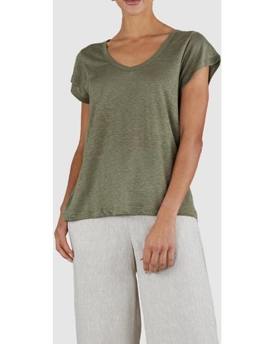 Amelius Newport Linen T Shirt - Green