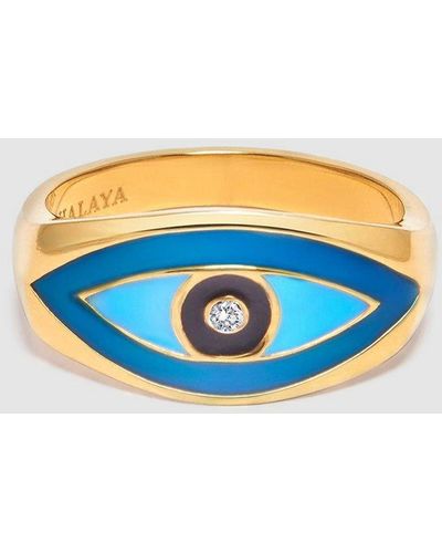 Nialaya Large Evil Eye Ring - Blue