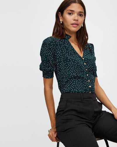 Atmos&Here Brodie Puff Sleeve Blouse - Green