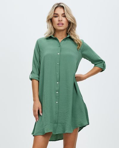 Apricot Shirt Swing Dress - Green