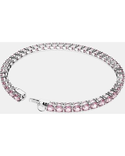 Swarovski Matrix Tennis Bracelet, Round Cut, Small, Pink, Rhodium Plated - Metallic