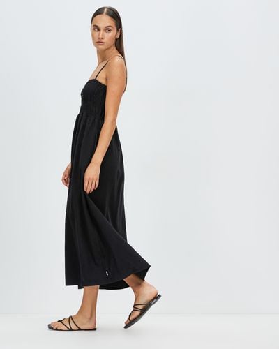 Rhythm Classic Shirred Midi Dress - Black