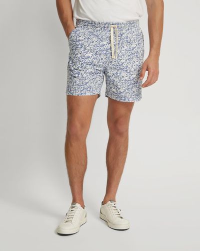 OXFORD Toby Linen Cotton Printed Shorts - Blue