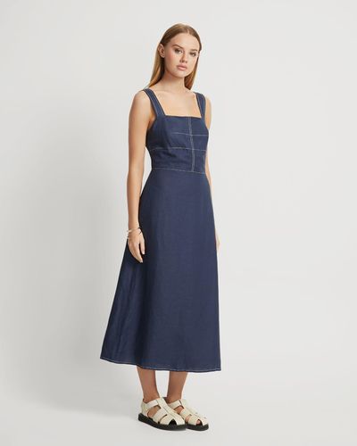 OXFORD Longoria Linen Blend Dress - Blue