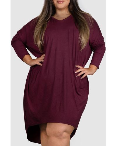 B Free Intimate Apparel Plus Size Bamboo Long Sleeve Tunic Dress - Red