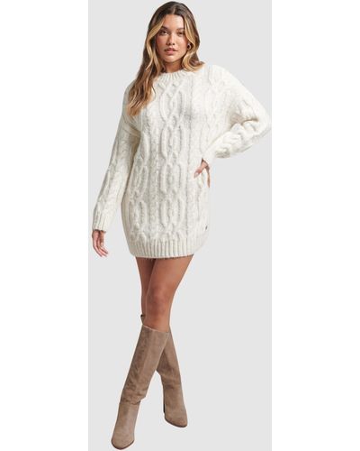 Superdry Cable Knit Dress - White