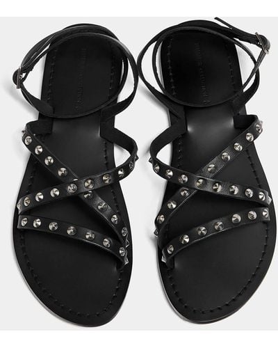 Pull&Bear Flat Leather Sandals With Embellished Detail - White