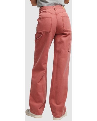 Superdry Wide Leg Carpenter Trousers - Red